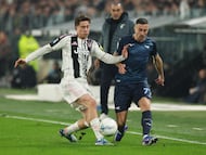 Soccer Football - Serie A - Juventus v Lazio - Allianz Stadium, Turin, Italy - February 8, 2026 Juventus' Kenan Yildiz in action with Lazio's Adam Marusic REUTERS/Ciro De Luca