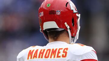 BALTIMORE, MARYLAND - JANUARY 28: Patrick Mahomes #15 of the Kansas City Chiefs warms up prior to the AFC Championship Game against the Baltimore Ravens at M&T Bank Stadium on January 28, 2024 in Baltimore, Maryland.   Patrick Smith/Getty Images/AFP (Photo by Patrick Smith / GETTY IMAGES NORTH AMERICA / Getty Images via AFP)