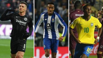 Luka Jovic jugando en Eintracht de Frankfurt, Militao jugando con el Oportor y Rodrygo Goes con la selección brasileña.