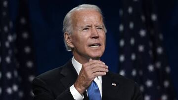 Former vice-president and Democratic presidential nominee Joe Biden accepts the Democratic Party nomination for US president during the last day of the Democratic National Convention, being held virtually amid the novel coronavirus pandemic, at the Chase