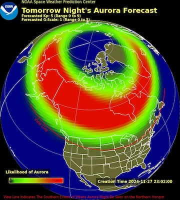 NOAA prediction for aurora viewline (experimental) November 28, 2024