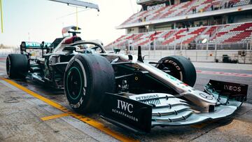El Mercedes de Hamilton en los test de Barcelona.