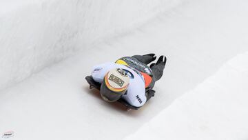 Ander Mirambell, durante un descenso en una competición de skeleton.