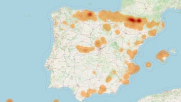 Mapa de calor de los rescates de montaña en España en 2024.