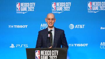 MEXICO CITY, MEXICO - DECEMBER 17: NBA Commissioner Adam Silver speaks to the media prior to the game of the Miami Heat against the San Antonio Spurs as part of the NBA Mexico Games 2022 on December 17, 2022 at Ciudad de Mexico Arena in Mexico City, Mexico. NOTE TO USER: User expressly acknowledges and agrees that, by downloading and/or using this photograph, user is consenting to the terms and conditions of the Getty Images License Agreement.  Mandatory Copyright Notice: Copyright 2022 NBAE (Photo by Garrett Ellwood/NBAE via Getty Images)