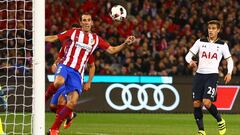 MELBOURNE, AUSTRALIA - JULY 29:  Diego Godin of Atletico de Madrid shoots and scores their first goal during 2016 International Champions Cup Australia match between Tottenham Hotspur and Atletico de Madrid 