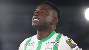 Marino Hinestroza of Atletico Nacional plays during the match between Millonarios F.C. and Atletico Nacional on Matchday 13 as part of the BetPlay League DIMAYOR I 2025, at the Nemesio Camacho El Campin Stadium in Bogota. (Photo by Daniel Garzon Herazo/NurPhoto via Getty Images)