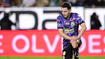 Alvaro Fidalfo of America during the 11th round match between Leon and America as part of the Liga BBVA MX, Torneo Apertura 2024 at Nou Camp Stadium on October 05, 2024 in Leon, Guanajuato, Mexico.