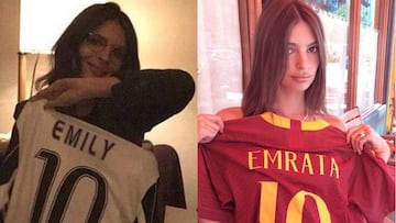 Emily Ratajkowski olvida a la Juve y luce playera de la Roma