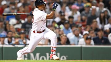 BOSTON, MA - JULY 9: Jeter Downs #20 of the Boston Red Sox has his first career hit and RBI in the tenth inning against the New York Yankees at Fenway Park on July 9, 2022 in Boston, Massachusetts. Kathryn Riley/Getty Images/AFP
== FOR NEWSPAPERS, INTERNET, TELCOS & TELEVISION USE ONLY ==