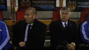 Ancelotti y Zidane, en Mestalla.