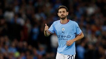 Soccer Football - Premier League - Manchester City v Nottingham Forest - Etihad Stadium, Manchester, Britain - August 31, 2022 Manchester City's Bernardo Silva gestures REUTERS/Craig Brough EDITORIAL USE ONLY. No use with unauthorized audio, video, data, fixture lists, club/league logos or 'live' services. Online in-match use limited to 75 images, no video emulation. No use in betting, games or single club /league/player publications.  Please contact your account representative for further details.