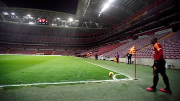 Galatasaray&#039;s Jean Michael Seri takes a corner as the match is played behind closed doors as the number of coronavirus cases grow around the world   