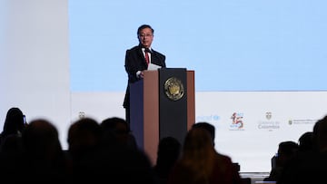 Colombian President Gustavo Petro speaks during the Global Ministerial Conference on ending violence against children, in Bogota, Colombia November 7, 2024. REUTERS/Luisa Gonzalez