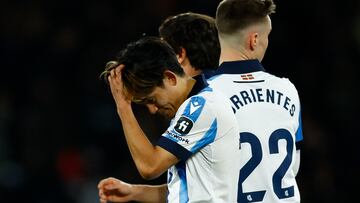 Soccer Football - Champions League - Paris St Germain v Real Sociedad - Parc des Princes, Paris, France - February 14, 2024 Real Sociedad's Takefusa Kubo looks dejected after the match REUTERS/Sarah Meyssonnier