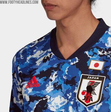 A close-up of the Japan badge on the new Samurai Blue strip.