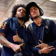 Marcelo y Neymar, inseparables en el entrenamiento de Brasil