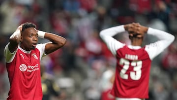 Braga (Portugal), 29/11/2023.- Braga's Alvaro Djalo reacts during the UEFA Champions League group C soccer match between Sporting Braga and Union Berlin at Braga Municipal stadium, in Braga, Portugal, 29 November 2023. (Liga de Campeones) EFE/EPA/HUGO DELGADO
