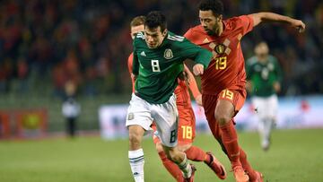 Hirving Lozano, jugador de la selección mexicana ante Bélgica.