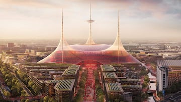 A handout image received from Manchester United on March 11, 2025, shows Foster + Partners' illustration of a proposed new 100,000-seat stadium, unveiled as part of the regeneration of the Old Trafford area. Manchester United on Tuesday announced plans to build a new 100,000-capacity stadium close to their historic Old Trafford home, with co-owner Jim Ratcliffe promising it would be the "world's greatest" football ground. The momentous decision by the Premier League club comes after an extensive consultation process on whether to develop their creaking current ground or move. (Photo by Manchester United / AFP) / RESTRICTED TO EDITORIAL USE - MANDATORY CREDIT "AFP PHOTO / " - NO MARKETING NO ADVERTISING CAMPAIGNS - DISTRIBUTED AS A SERVICE TO CLIENTS