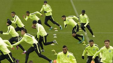 Los jugadores del Atlético Nacional durante el entrenamiento de ayer.