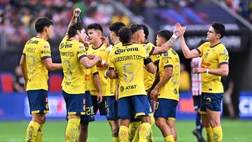 Miguel Vazquez, Alan Cervantes, Illian Hernandez, Jonathan Dos Santos, Israel Reyes of America during the match between America and Guadalajara as part of friendly match -El Clasico de Mexico-, at NRG Stadium on October 13, 2024 in Houston, Texas, United States.