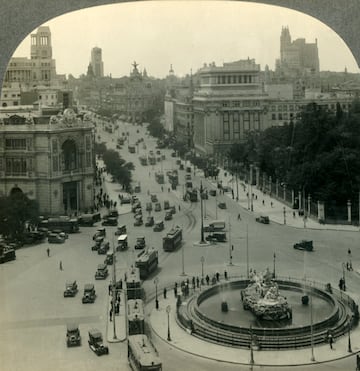 Vista general de la Plaza Cibeles fotografiada desde la azotea del Palacio de Cibeles.