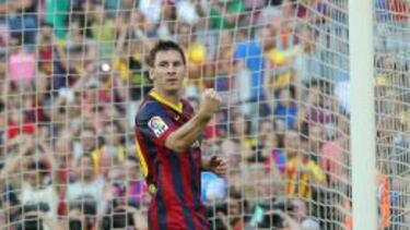 Messi celebra su tanto de penalti.
