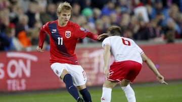 Martin Odegaard, durante un partido con la selección de Noruega.