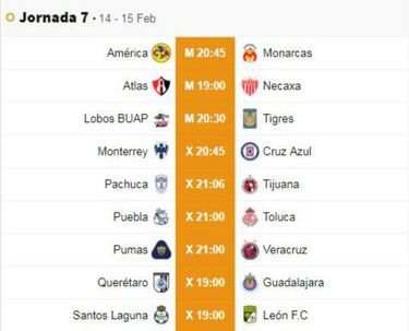 Fechas y horarios de la jornada 7 del Clausura 2018 de la Liga MX