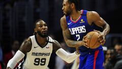January 4, 2020; Los Angeles, California, USA; Los Angeles Clippers forward Kawhi Leonard (2) controls the ball against Memphis Grizzlies forward Jae Crowder (99) during the second half at Staples Center. Mandatory Credit: Gary A. Vasquez-USA TODAY Sports