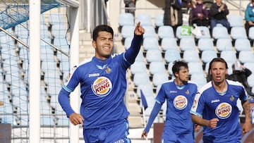 Miku celebra un golf durante su etapa en el Getafe