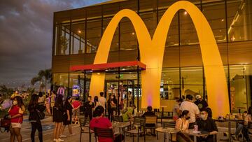 SAN FERNANDO, PHILIPPINES - JUNE 18: Customers dine at a McDonald&#039;s restaurant during the launch of the BTS Meal on June 18, 2021 in San Fernando, Pampanga province, Philippines. Long queues formed in several McDonald&#039;s restaurants in the Philip