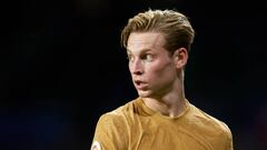 Frenkie de Jong central midfield of Barcelona and Netherlands looks during the La Liga Santander match between Real Sociedad and FC Barcelona at Reale Arena on August 21, 2022 in San Sebastian, Spain. (Photo by Jose Breton/Pics Action/NurPhoto via Getty Images)