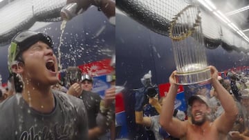 Se desató la locura en el vestuario de los Dodgers en el festejo por la Serie Mundial
