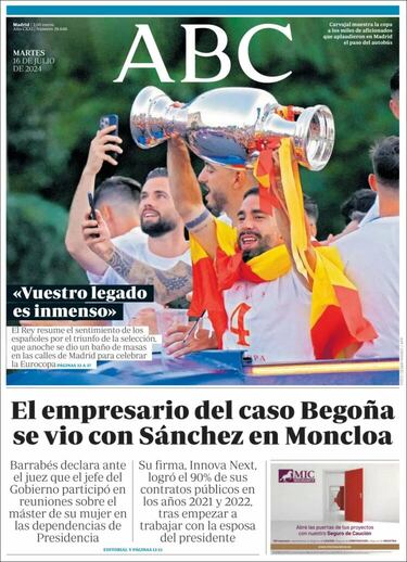 Fiestón, apoteósico... las portadas recogen la gran fiesta de la Selección Española