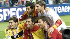  Los jugadores del Real Madrid en la Selecci&oacute;n celebran el t&iacute;tulo de campeones de la Eurocopa 2012.