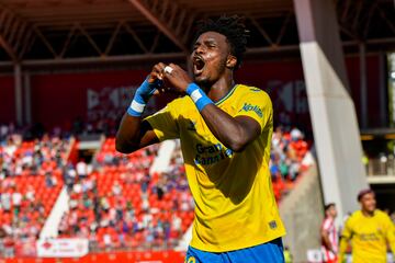 Kaba celebra su gol de Almería, el único que ha marcado esta temporada. 
