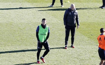 Zidane and James during an open door training session at Valdebebas