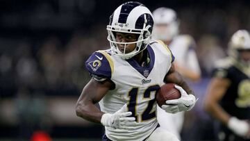 NEW ORLEANS, LOUISIANA - JANUARY 20: Brandin Cooks #12 of the Los Angeles Rams runs the ball against the New Orleans Saints during the third quarter in the NFC Championship game at the Mercedes-Benz Superdome on January 20, 2019 in New Orleans, Louisiana.   Jonathan Bachman/Getty Images/AFP
 == FOR NEWSPAPERS, INTERNET, TELCOS &amp; TELEVISION USE ONLY ==