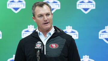 INDIANAPOLIS, IN - MARCH 02: General manager John Lynch of the San Francisco 49ers answers questions from the media on Day 2 of the NFL Combine at the Indiana Convention Center on March 2, 2017 in Indianapolis, Indiana.   Joe Robbins/Getty Images/AFP
 == FOR NEWSPAPERS, INTERNET, TELCOS &amp; TELEVISION USE ONLY ==