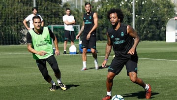 Marcelo, en el entrenamiento del Real Madrid.