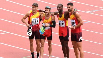 El 4x400 español en el Mundial de Londres 2017. Lucas Bua, Óscar Husillos, Darwin Andres Echeverry y Samuel García.