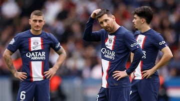 Soccer Football - Ligue 1 - Paris St Germain v Lorient - Parc des Princes, Paris, France - April 30, 2023 Paris St Germain's Lionel Messi reacts REUTERS/Christian Hartmann     TPX IMAGES OF THE DAY