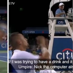 Kyrgios cruza otro límite: lanza un botellazo al árbitro y luego le intenta tomar por tonto