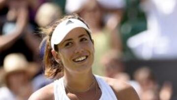 Garbiñe Muguruza, feliz tras clasificarse para los octavos de Wimbledon.