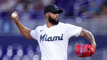 MIAMI, FLORIDA - MAY 02: Sandy Alcantara #22 of the Miami Marlins delivers a pitch against the Atlanta Braves during the first inning at loanDepot park on May 02, 2023 in Miami, Florida. Megan Briggs/Getty Images/AFP (Photo by Megan Briggs / GETTY IMAGES NORTH AMERICA / Getty Images via AFP)