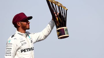 MONTREAL, QC - JUNE 11: Lewis Hamilton of Great Britain and Mercedes GP celebrates on the podium after winning the Canadian Formula One Grand Prix at Circuit Gilles Villeneuve on June 11, 2017 in Montreal, Canada.   Dan Istitene/Getty Images/AFP
 == FOR NEWSPAPERS, INTERNET, TELCOS &amp; TELEVISION USE ONLY ==