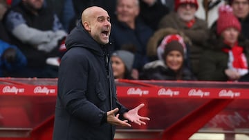 Soccer Football - Premier League - Nottingham Forest v Manchester City - The City Ground, Nottingham, Britain - December 27, 2025 Manchester City manager Pep Guardiola REUTERS/Chris Radburn EDITORIAL USE ONLY. NO USE WITH UNAUTHORIZED AUDIO, VIDEO, DATA, FIXTURE LISTS, CLUB/LEAGUE LOGOS OR 'LIVE' SERVICES. ONLINE IN-MATCH USE LIMITED TO 120 IMAGES, NO VIDEO EMULATION. NO USE IN BETTING, GAMES OR SINGLE CLUB/LEAGUE/PLAYER PUBLICATIONS. PLEASE CONTACT YOUR ACCOUNT REPRESENTATIVE FOR FURTHER DETAILS..