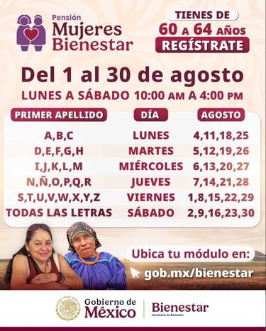 Revelado el calendario oficial para registrarte a la Pensión Mujeres Bienestar en agosto del 2025